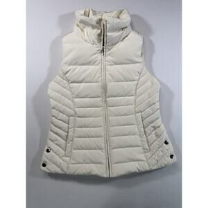 Talbots Petites P Down Puffer Vest Cream Full Zip Quilted